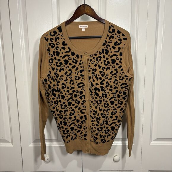 Merona Cardigan Sweater Womens XL Tan Leopard Animal Print Boho Fall Layering - Picture 1 of 7